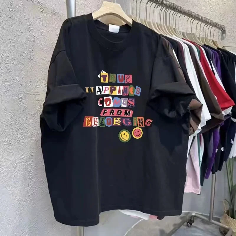 

Новая модная хлопковая футболка с милым смайликом для мужчин и женщин, свободный повседневный удобный топ