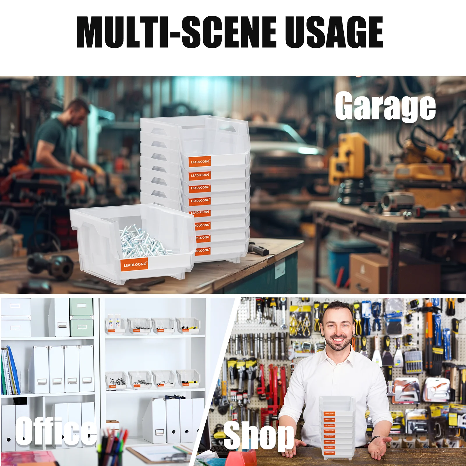 Afbeelding 5: 6/24 stuks transparante stapelbare plastic opbergdozen - garage-organizer containers voor gereedschap