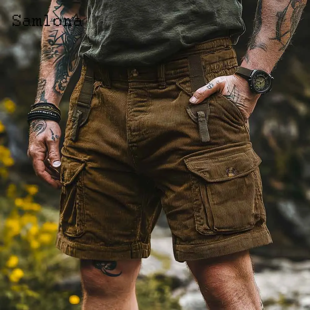 

2025 Stylish simplicity Men Fashion Cargo Shorts Men Casual Corduroy Half Pants New Solid All-match Classic Simple Beach Shorts