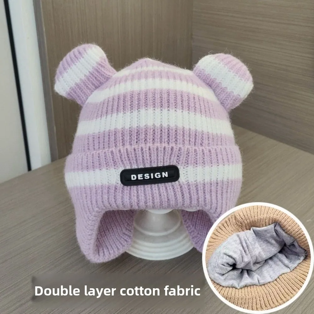 

New Stripe Pullover Cap Knitted Warm Beanie Hat Coldproof Windproof Knitted Cap Outdoor Sports