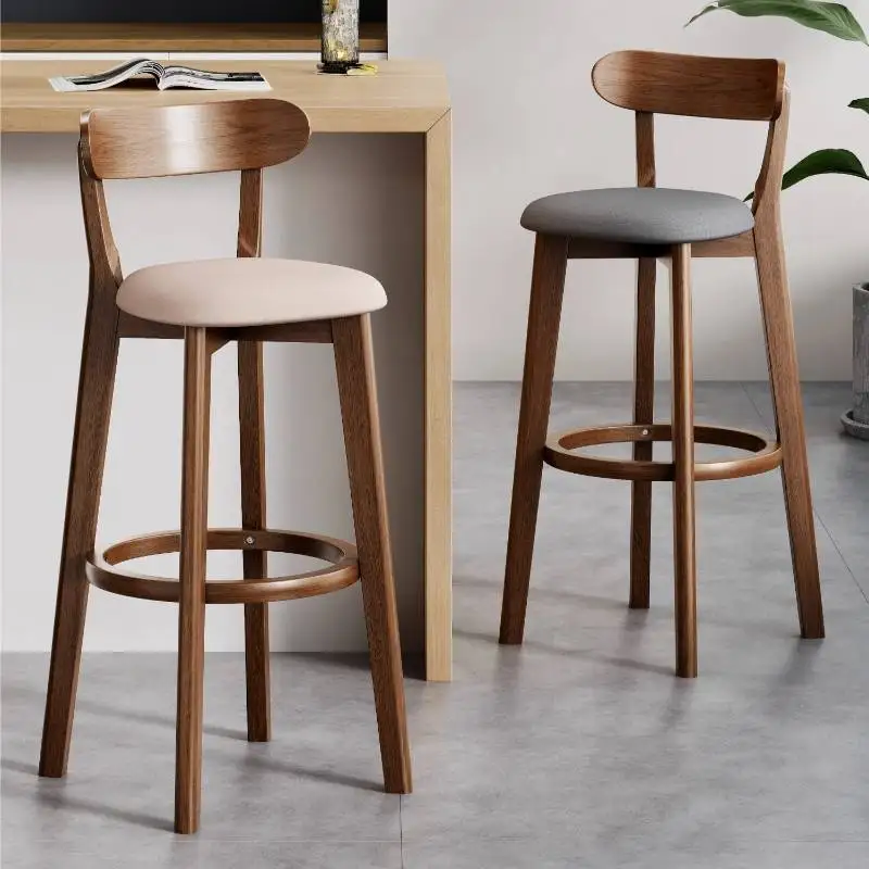 

Kitchen Design Bar Chair Elegant High Quality Modern Nordic Upholstered Bar Chair Dining Wooden Luxury Taburete Alto Furniture