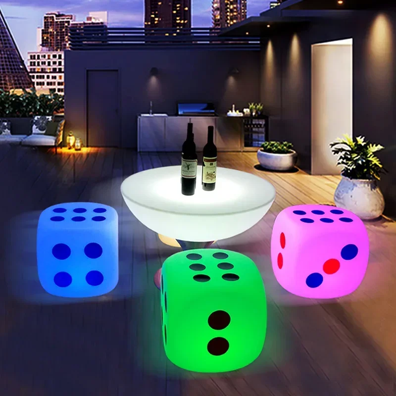 LED Seven Color Luminous Stool, Dice Bar Stool, Living Room Cube Stool, Home Indoor and Outdoor Lighting Decoration