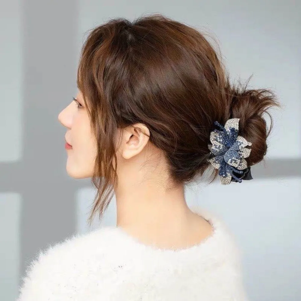 Elegant Acrylic Double Flower Hair Claws Shining Korean Style Crystal Hair Clips Barrettes Hair Crab Hair Accessories