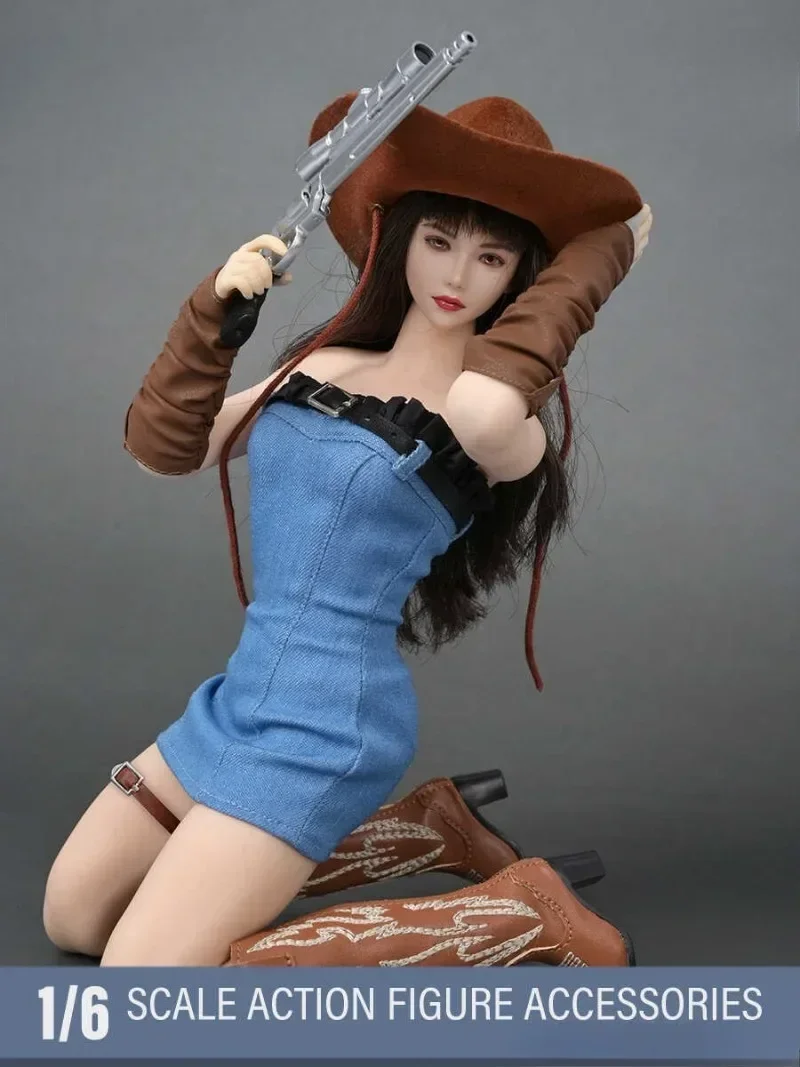 1/6 Scale Female Western Cow Girl Denim Dress Hat Strapless Dress Clothes Set Soldier Model ZY5058 for 12'' Action Figures Body