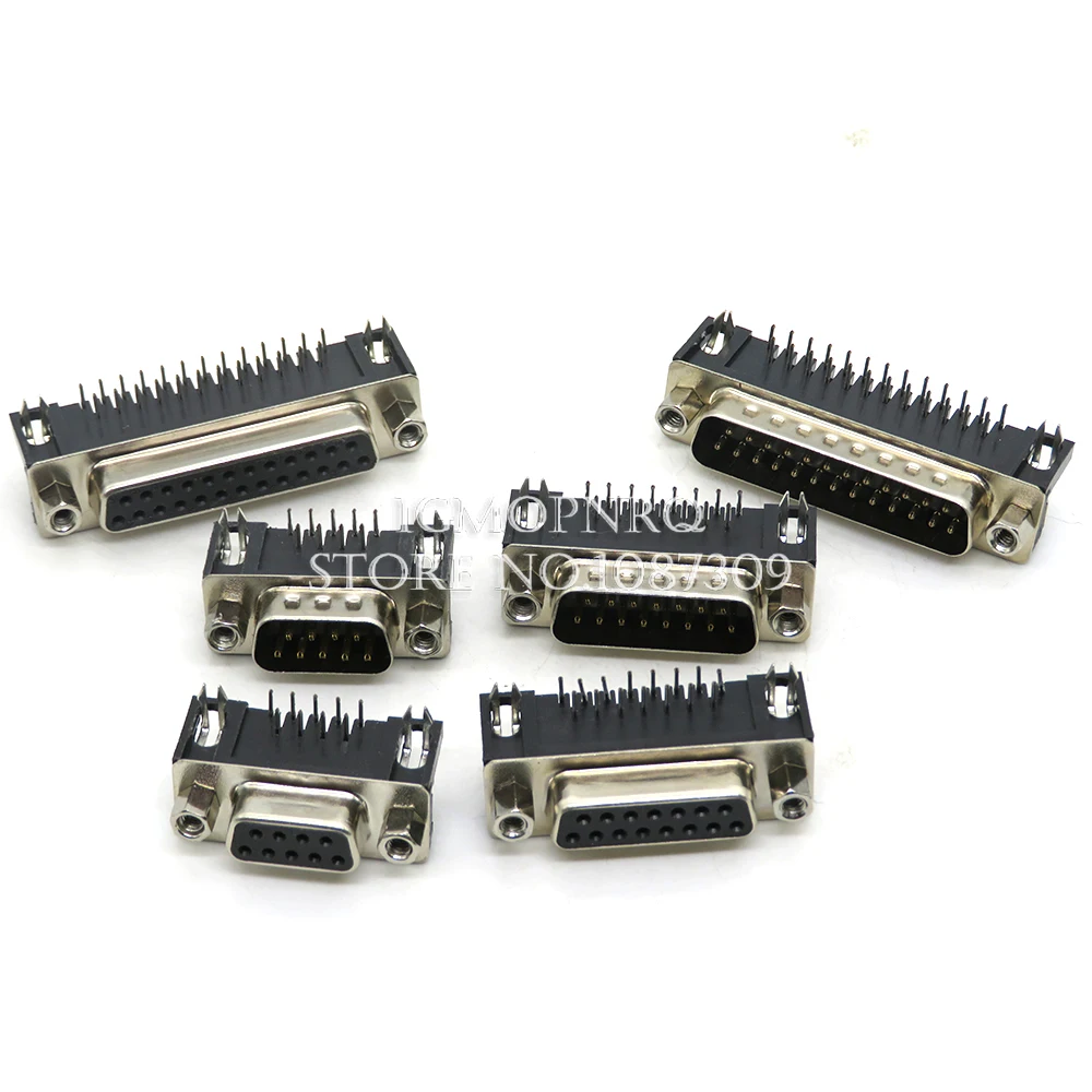 5PCS DR9 DR15 DR25 Female Male PCB Mount D-Sub 9 pin PCB Connector RS232 Connector 90-degree bent needle
