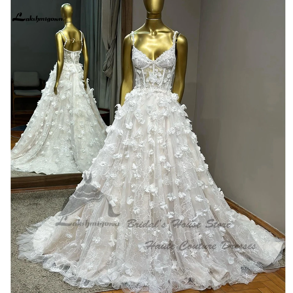 

Lakshmigown Luxury Floral Lace Boho Wedding Dresses For Women 2024 Vestidos Princess Bridal Gowns Spaghetti Straps Beach Summer