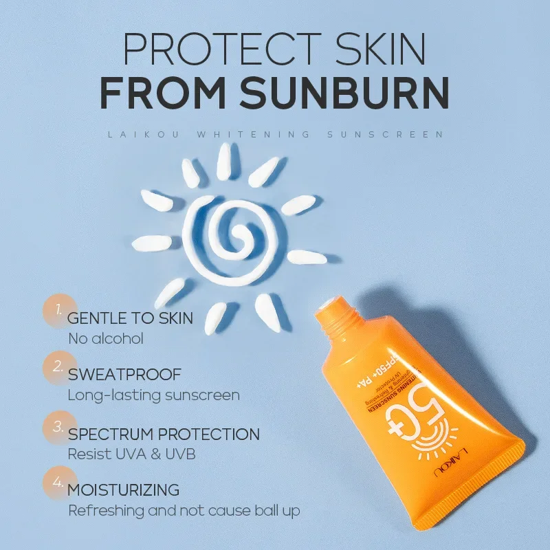 LAIKOU Spf 50+ واقي من الشمس لحماية الوجه للعناية بالبشرة بالطاقة الشمسية أنبوب مزدوج متعدد التأثير PA + واقي من الشمس للوجه مانع للطاقة الشمسية 30 جرام