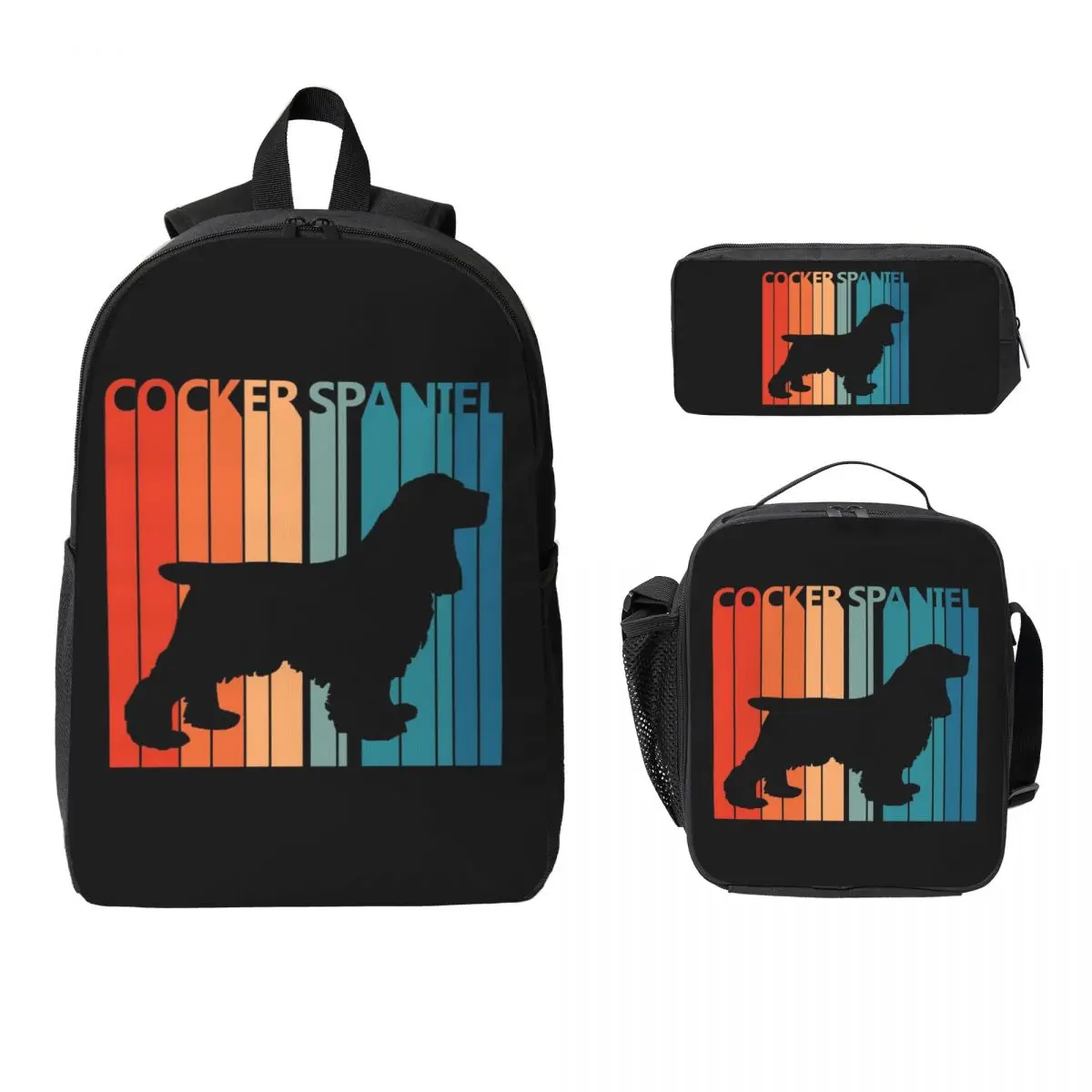 

Vintage Cocker Spaniel Owner Gift Backpack Boys Girls BookBag School Bag Shoulder Bags 3ps Insulated Lunch Bag Pencil Case