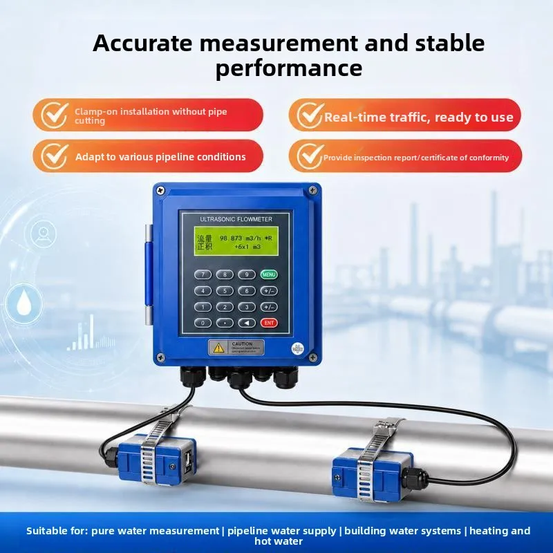 Ultrasonic flowmeter External clamp type Split type External mount Wall mounted liquid water pipeline Convenient flow sensor