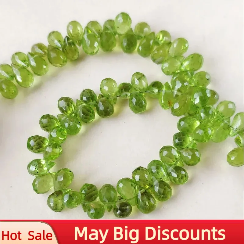 

2024 Charm Elastic Loose Beads Green Peridot Drop Faceted 4-6mm 20cm for DIY Jewelry Wholesale Bead Nature Gem Stone Party Gift