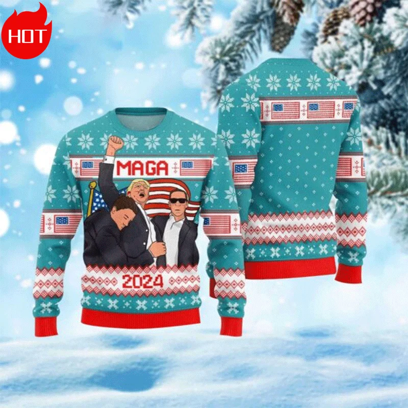 Vintage 3D Printing Supporting Trump Sweatshirts Funny Christmas Trump Never Give Up Graphic Ugly Charistmas Sweatshirt Jumpers