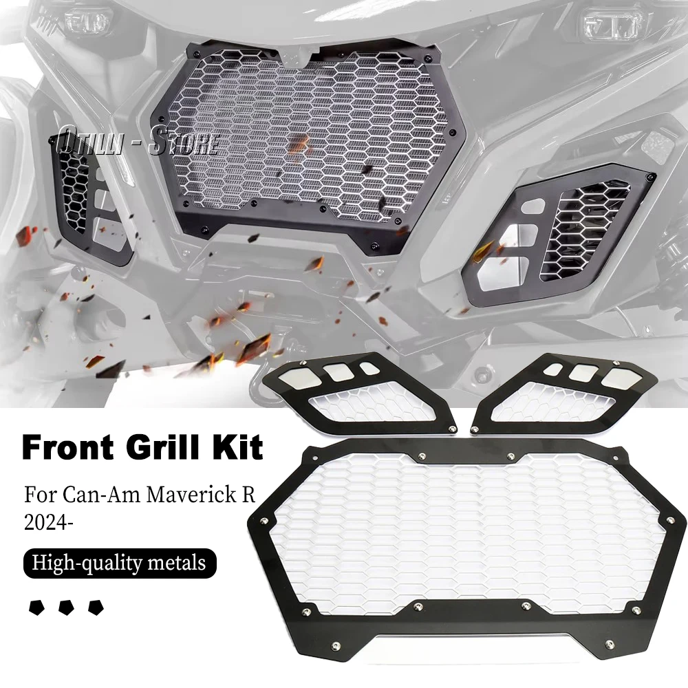 New UTV Accessories Anti-gravel front grille Bracket Kit Grille Driving Front Mesh Grill For Can-am Maverick R MAVERICK R 2024-