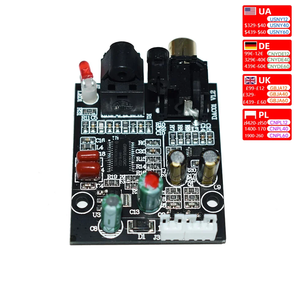 DAC digital decoder 24 bit 192K fiber coaxial decoding board stereo audio output