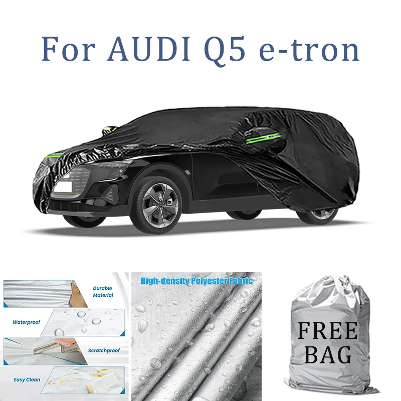 

Автомобильный чехол для AUDI Q5 e-tron, полный внешний черный, серебристый, автомобильный чехол, солнцезащитный козырек, пылезащитный, водонепроницаемый, светоотражающие полосы