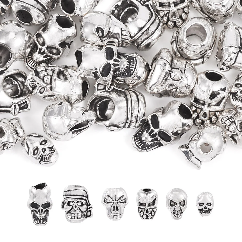 1 Set Tibetan Style Alloy Skull Beads Metal Loose Spacer Beads for DIY Bracelet Necklace Drop Earrings Jewelry Accessories