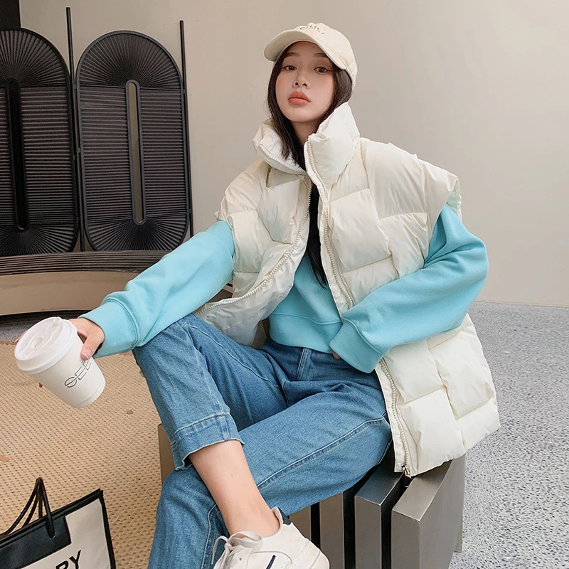 2024 New Padded Vests Winter Coat Ladies Jackets Oversize Women Vest Puffer Outwear Sleeveless Warm Fashion Long Loose Vest Coat