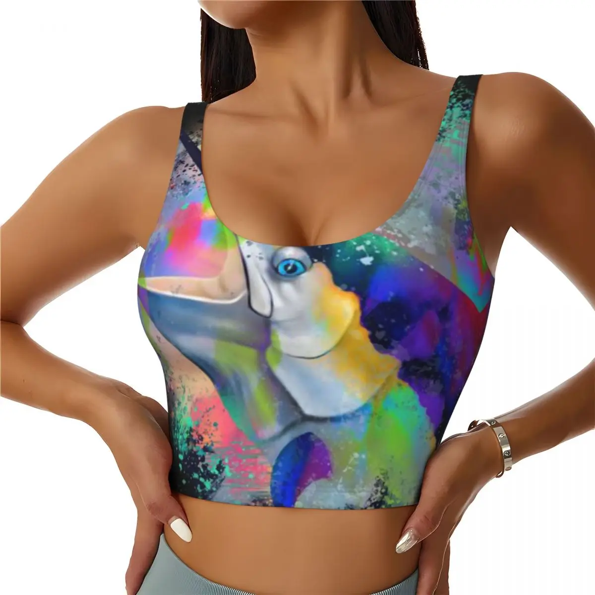Removable Pad Top Black Marlin Vibrant Breach Art Rehab Physical Therapy Sports Tank Top