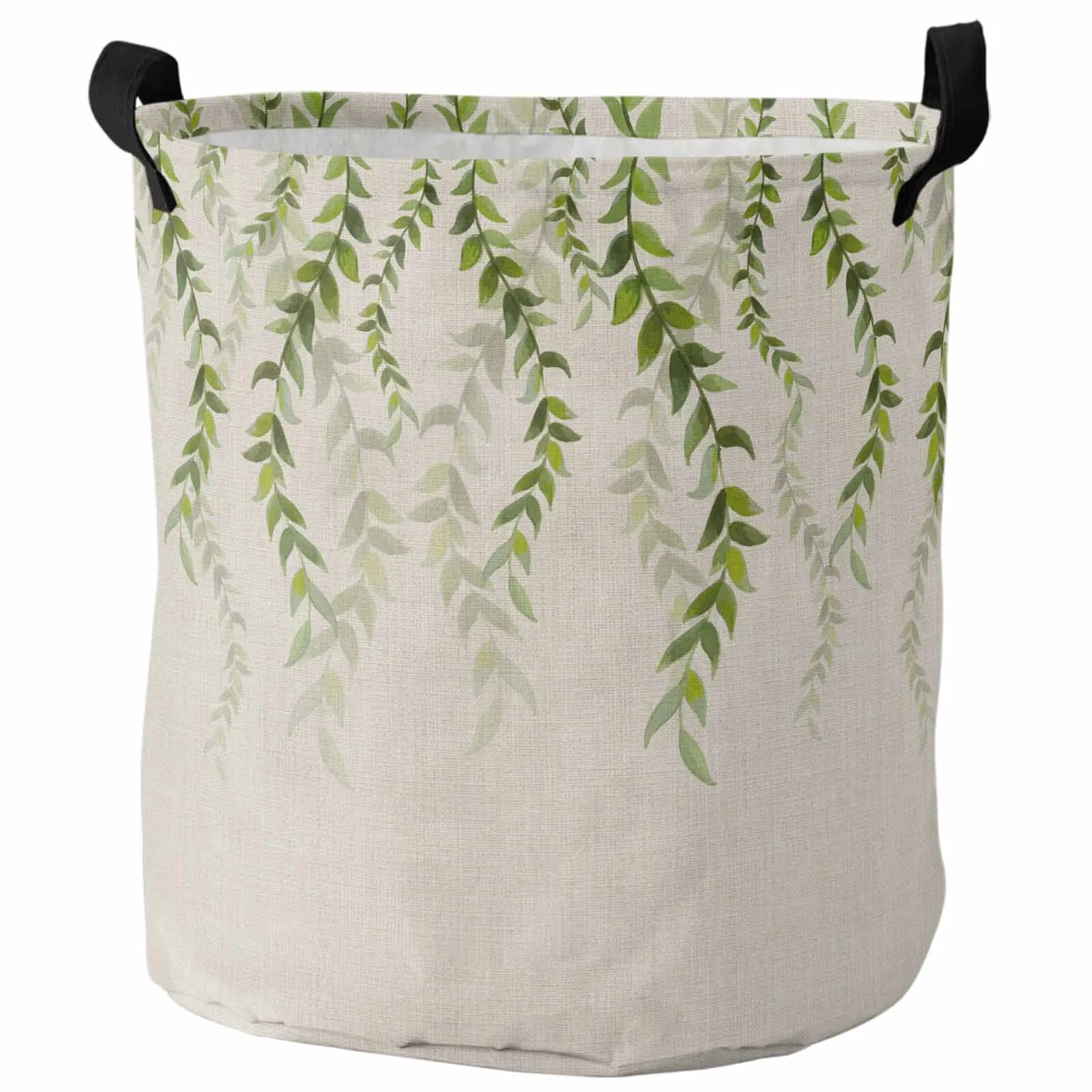 Plant Leaves, Beige Background Laundry Basket Portable Foldable Household Laundry Storage Bag Oxford Cloth Dirty Clothes Basket