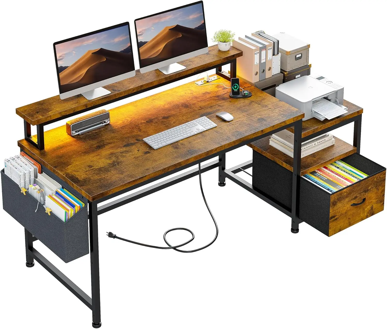 Comfort corner EnHomme Computer Desk with File Drawers Cabinet,Home Office Desk with Shelves Monitor Stand with Power Outlets