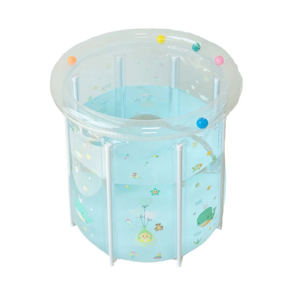 Transparent Baby Swimming Bucket Children\'s Bath Bucket Thickened Folding Bathtub Household Inflatable Swimming Pool