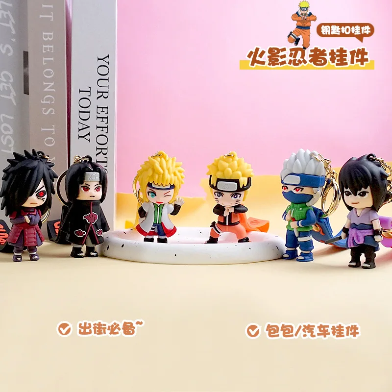 

Q-version Naruto: Naruto and Sasuke Cartoon Figurines, 3D PVC Keychains, Car Decorations, Boy's Hanging Accessories for Bags