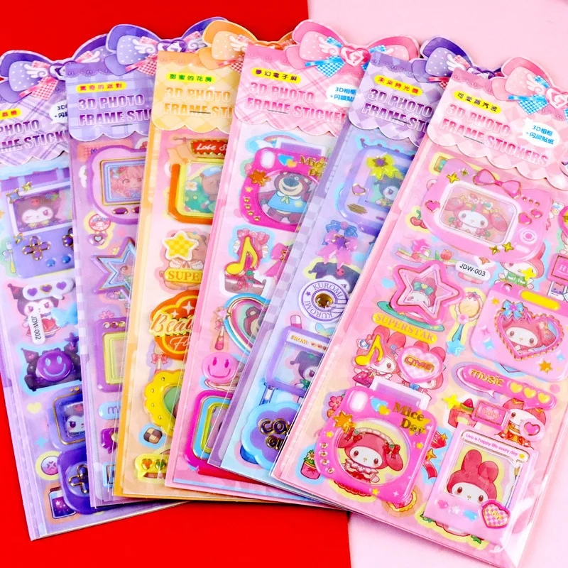 

11pcs 3d Bubble Stickers Diy Double Layer Photo Frame Capybara Lotso Kuromi My Melody Cartoon Decals Diy Craft