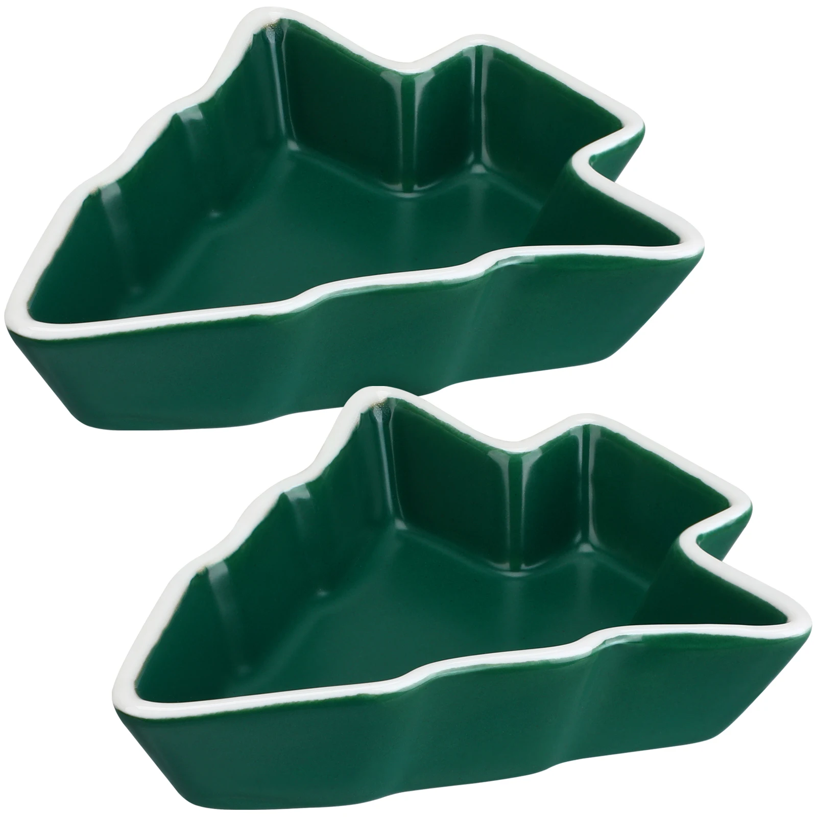 

2Pcs Christmas Tree Snack Plates Ceramic Sauce Dish Multipurpose Candy Dry Fruit Trays Household Restaurant Use