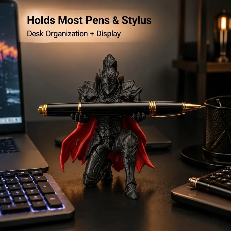 3D‑Printed Resin Medieval Knight Pen Rest, Fantasy Warrior Desktop Ornament, Premium Office Decor, Creative Gift for Men, Dad an
