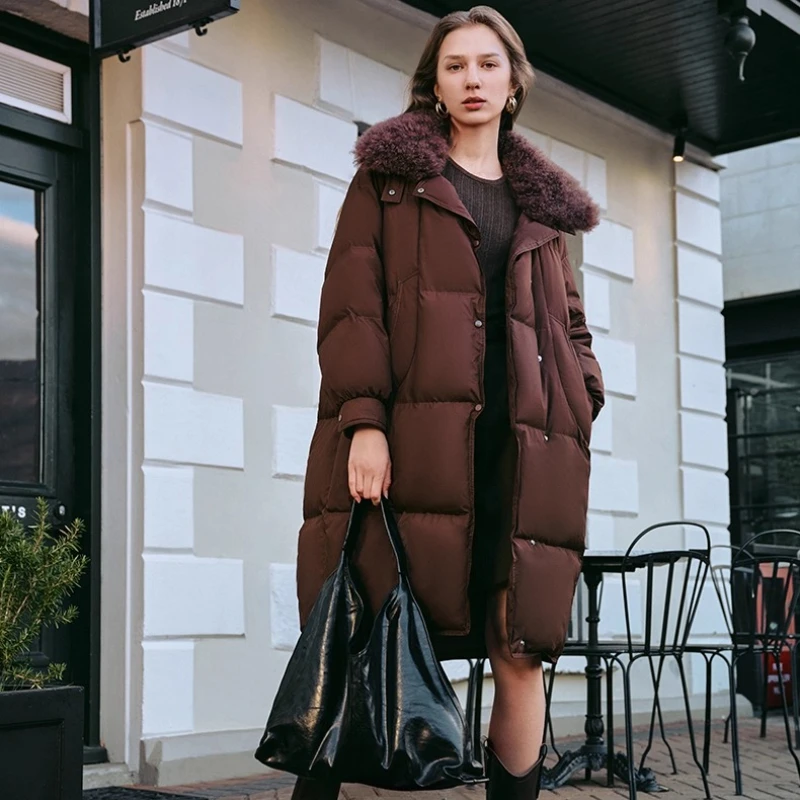 

Chericom женские длинные пуховики 2025, зимние однотонные теплые пуховики с меховым воротником, элегантная верхняя одежда с длинными рукавами Y309118Y