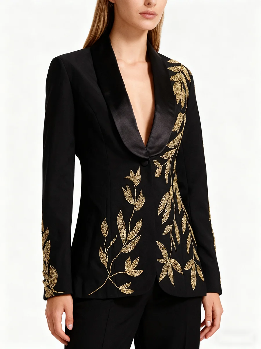 TWOTWINSTYLE Slimming Spliced Beading Temperament Blazers for Women Lapel Long Sleeves Tunic Fashion Blazer Female Clothing New