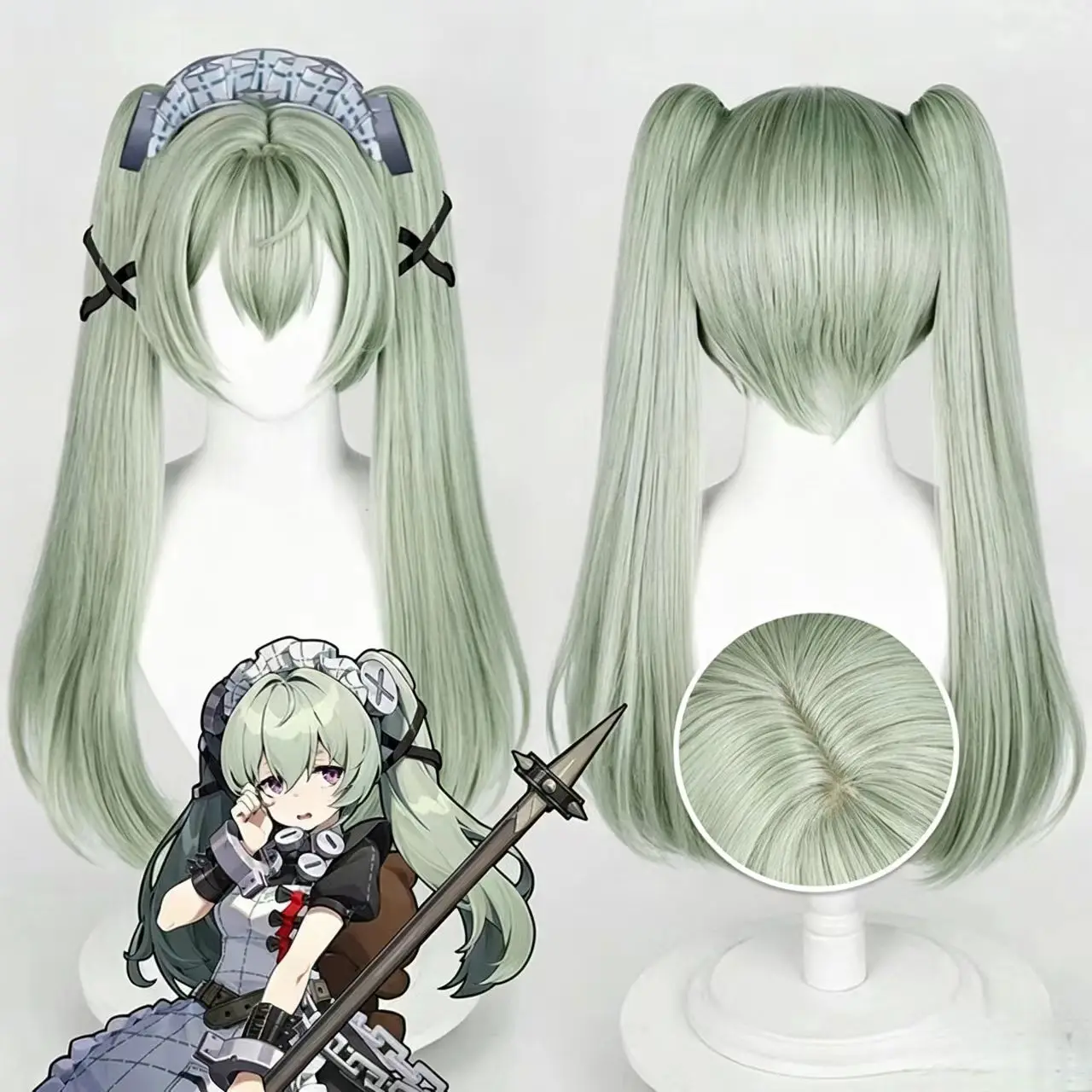 Zenless Zone Zero Corin Wickes Cosplay Wig Light Green Long Double Ponytail Synthetic Wig Simulated Scalp For Halloween Party