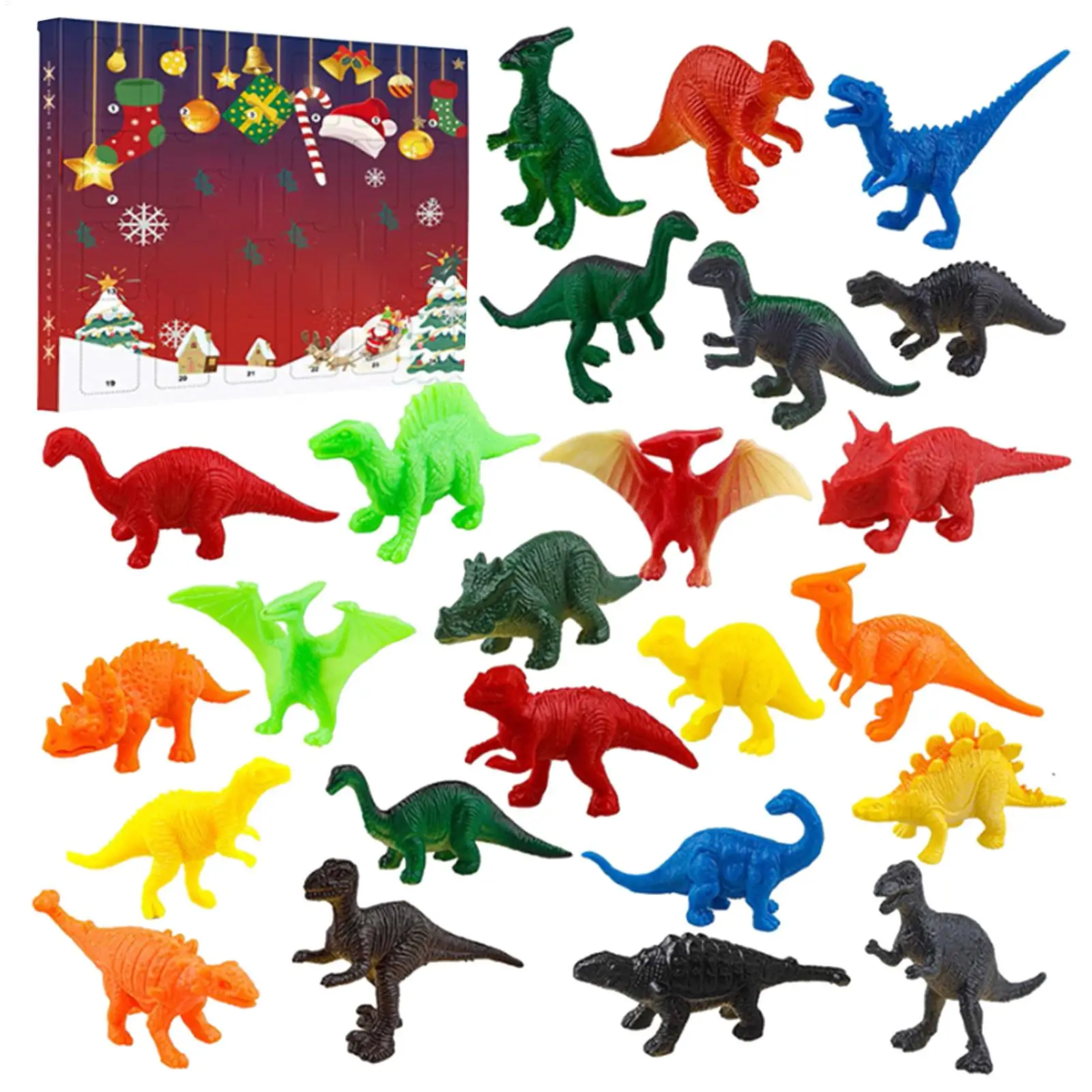 

Рождественский мультяшный динозавр Адвент-календарь 24 шт. Милый динозавр Рождественская подарочная коробка Мини-фигурка дракона Украшение Рождественский подарок