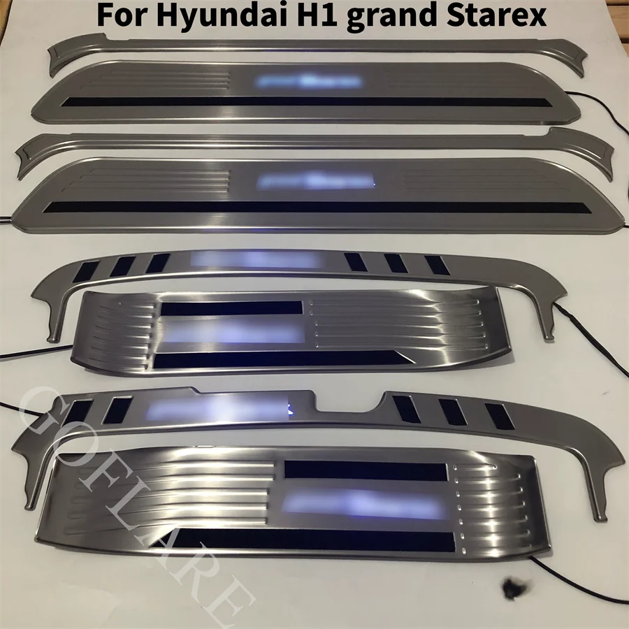 For Hyundai H1 grand Starex Led Door Sill Scuff Plate Sill Welcome Pedal Entry Guard Cover threshold stainless Car Accessories