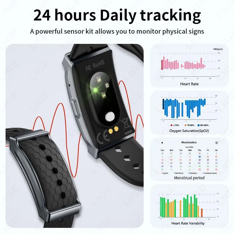 LIGE Nuovo braccialetto intelligente da uomo Conteggio passi Promemoria messaggio Frequenza cardiaca Monitor del sonno Sport Fitness Salute Smartwatch Smart Band