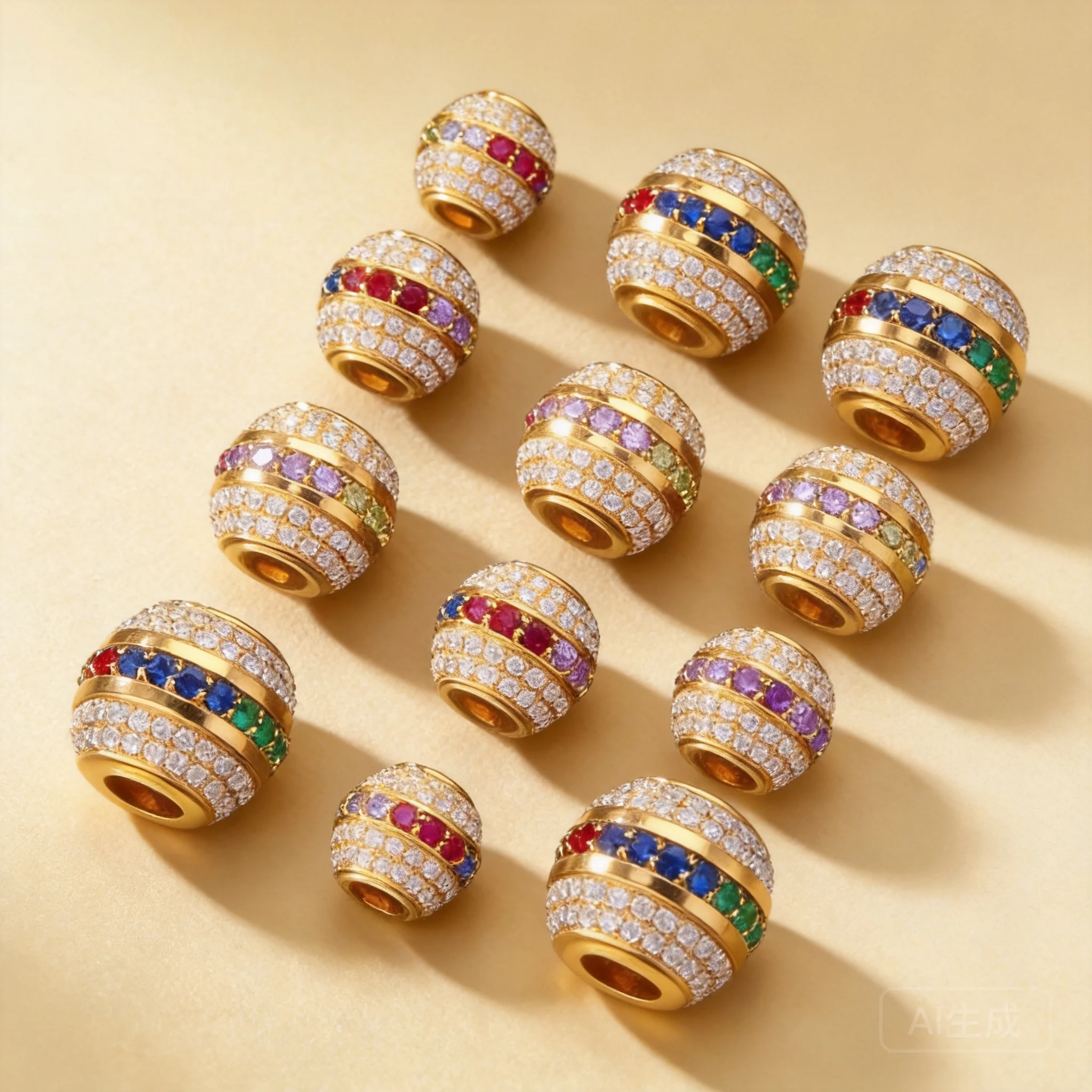 Lucky Fortune Chinese Style Real Gold Plated Full Paved Gradient Colorful Gem Spacer Beads Multi Sizes For Diy Bracelet Necklace