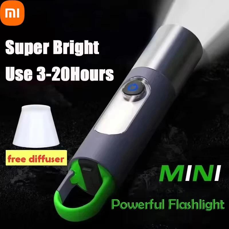 Xiaomi-USB LED充電式懐中電灯,レーザーズーム,多機能長距離照明,フック付きポータブル屋外キャンプランプ