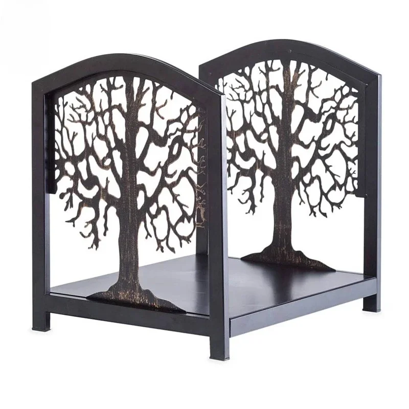 أداة مدفأة من الحديد المطاوع بنمط شجرة الريف الأمريكي، حامل حطب خشبي، رف تخزين منزلي قابل للتخصيص #3