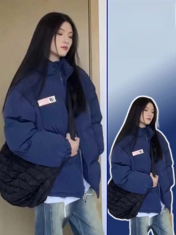 

Winter Thiened Cotton Jaet Women's Large Size Warmth Stand Collar Bread Sle Coat US Sle High End Feel Casual Wind