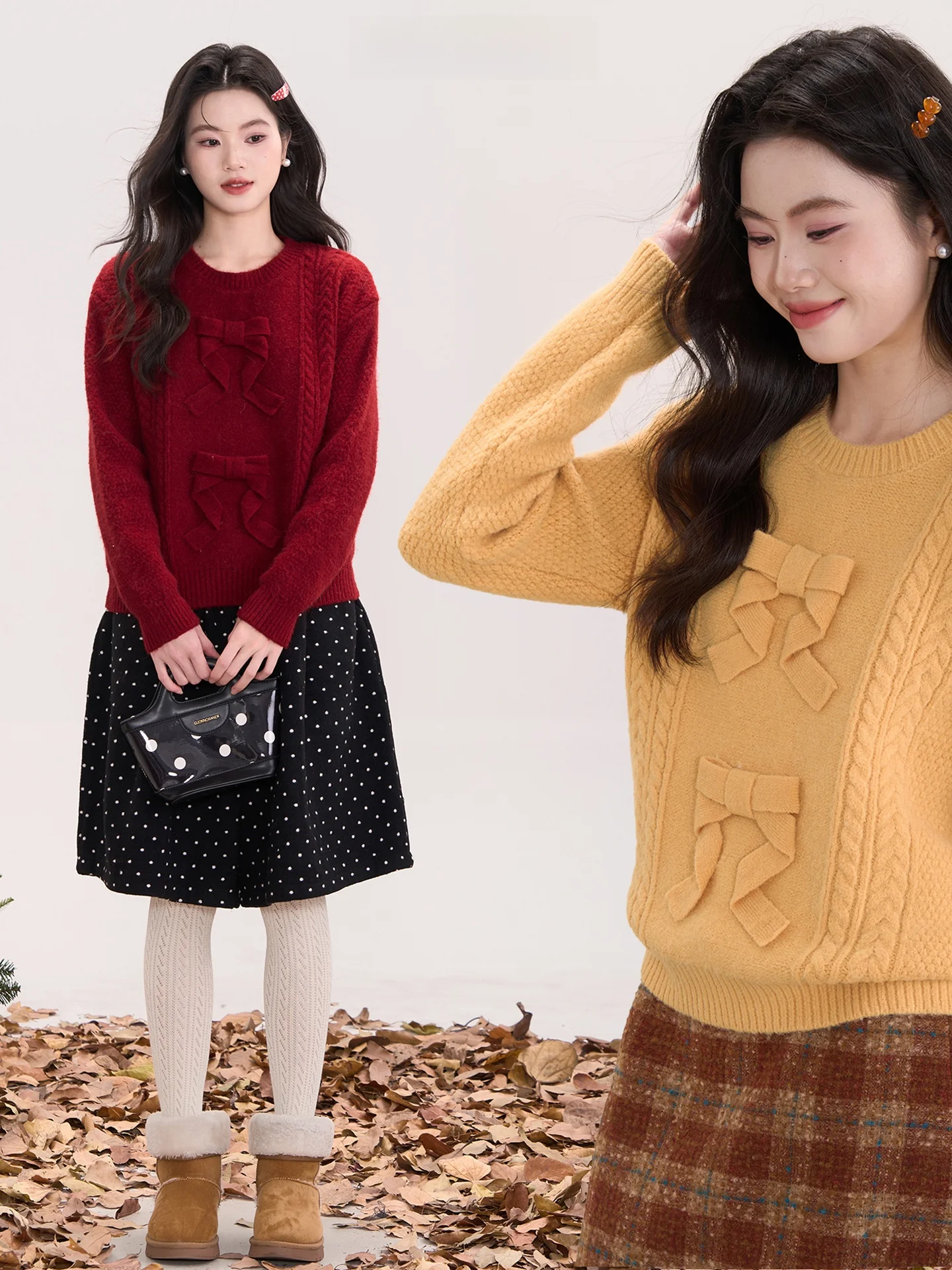 

Ele Knitted Alice Autumn Winter Sweater with Knot round Ne Thi Long Sve Women's Faionable Top