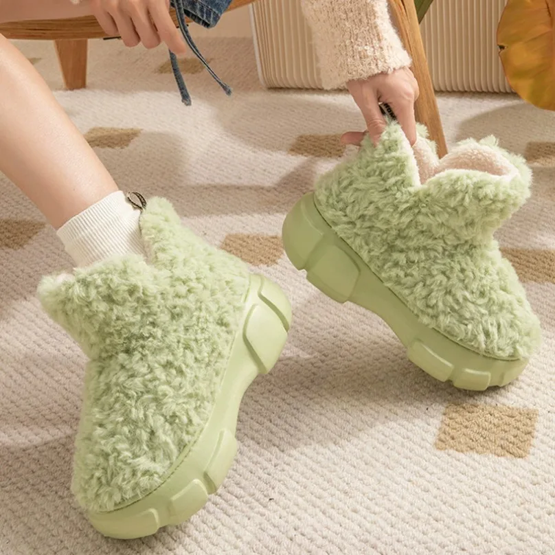 

Winter Warm Slipper Women Snow Boot Home Fuzzy Fur Plush Indoor Lazy Female Thermal Furry House Shoe Platform Flat Flip Flop