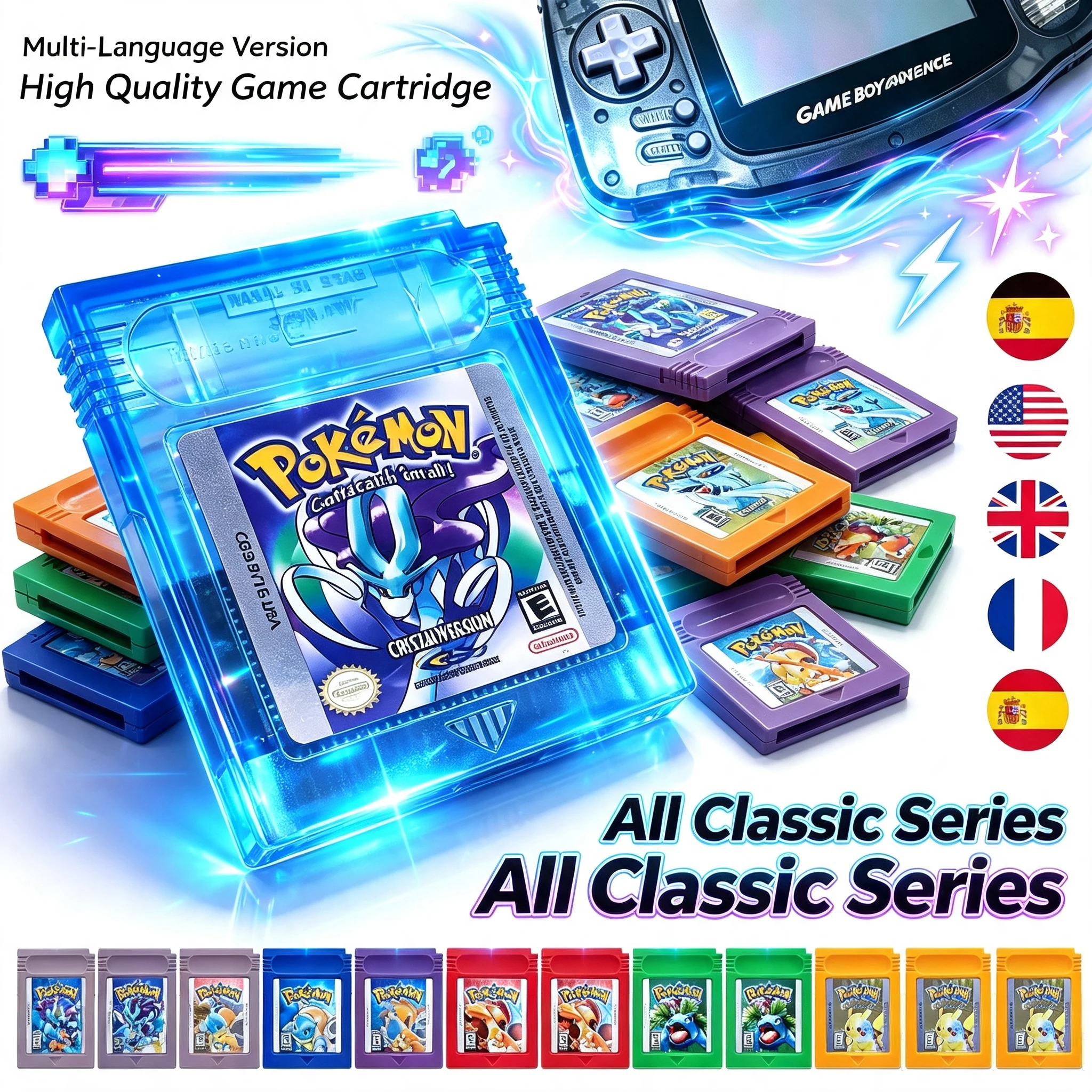 Pokémon Game Card GBC Pokémon Cartridge Bundle Red/Blue/Crystal/Gold/Silver/Yellow/Green Multilingual Card 2026 USA ESP FRA