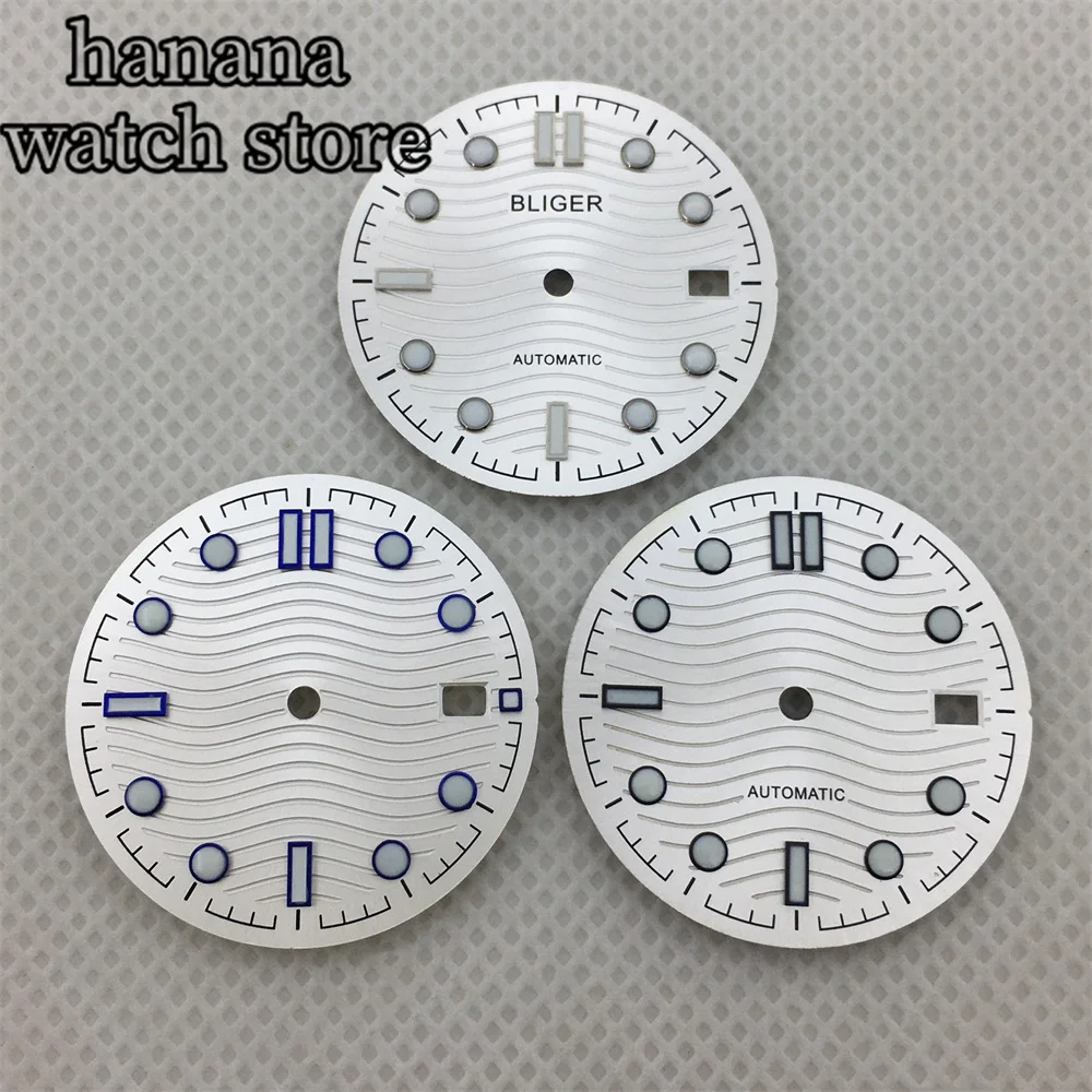 Mostrador luminoso bliger para movimento, 31mm, preto, branco, azul, cinza, verde, nh35, nh36