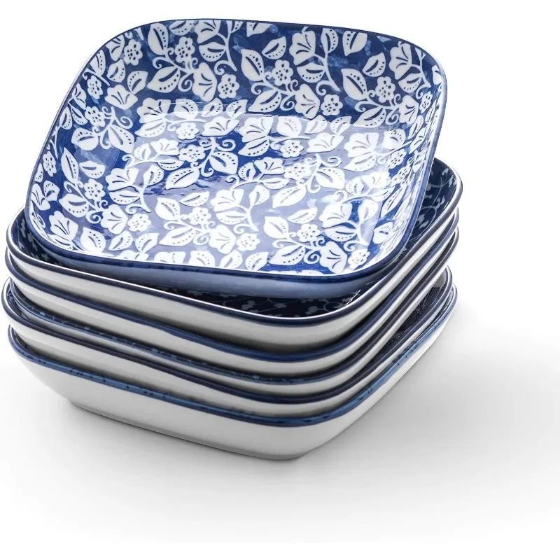 

Porcelain 8-inch Square Dinner Plates, Salad Pasta Bowls, Set of 6, Assorted Colors