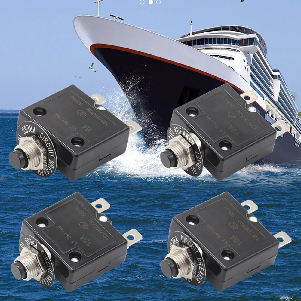 30A Manual For Reset Push Button Circuit Breaker DC50V AC250V Thermal Overload Protector With Cap For Auto Marine Power Tool 2Pc
