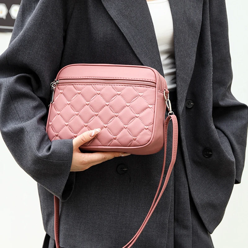 Women's Sling Shoulder Small Square Handbag Quilted Design PU Leather Crossbody Bag Versatile Messenger Bag