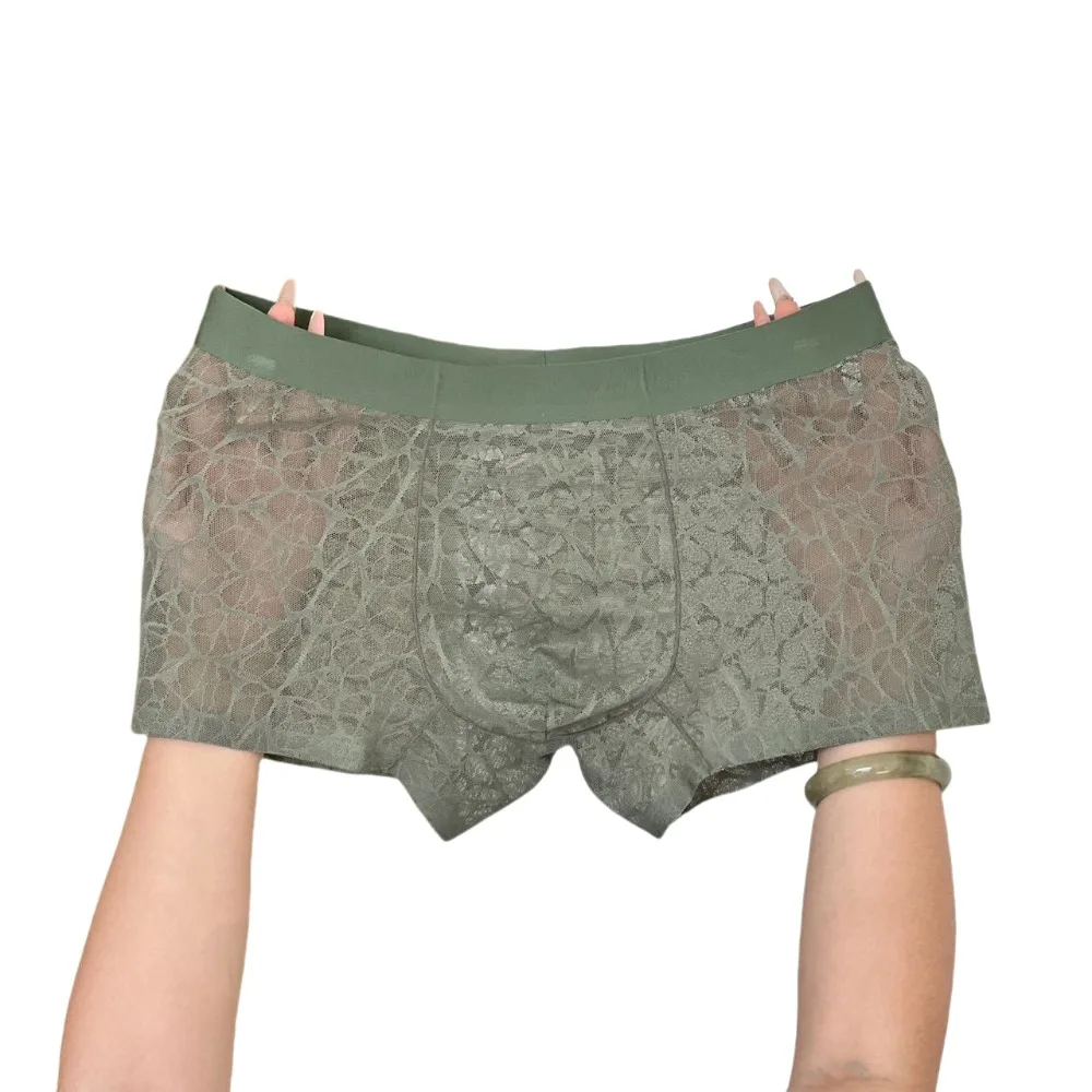 

Simple Underpants Men Boxer Briefs Mesh Thin Ice Silk Lace Shorts Boxers Breathable Quick Dry Underwear for Men Gift