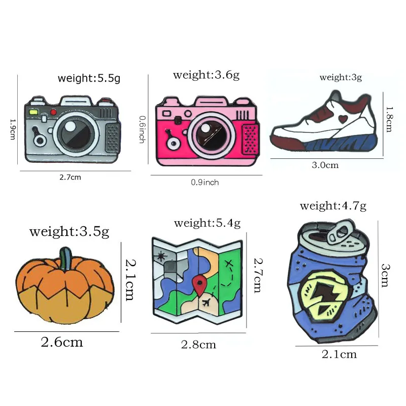 Creative Fashion Camera Enamel Pin Crystal Ball Skateboard Shoes Drink Christmas Brooch Denim Backpack Lapel Badge Jewelry Gift