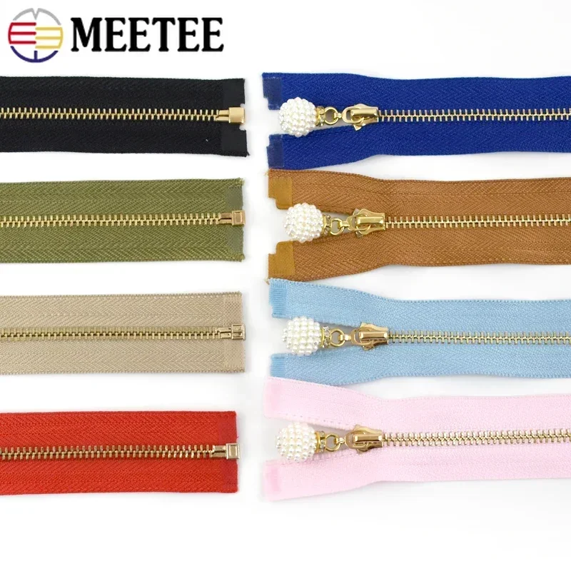 2/5Pcs Meetee 3# Metal Zipper 15-30cm Close-end 40-70cm Open-end Zippers Coat Jacket Clothes Decor Zips Gold Teeth Zip Sewing