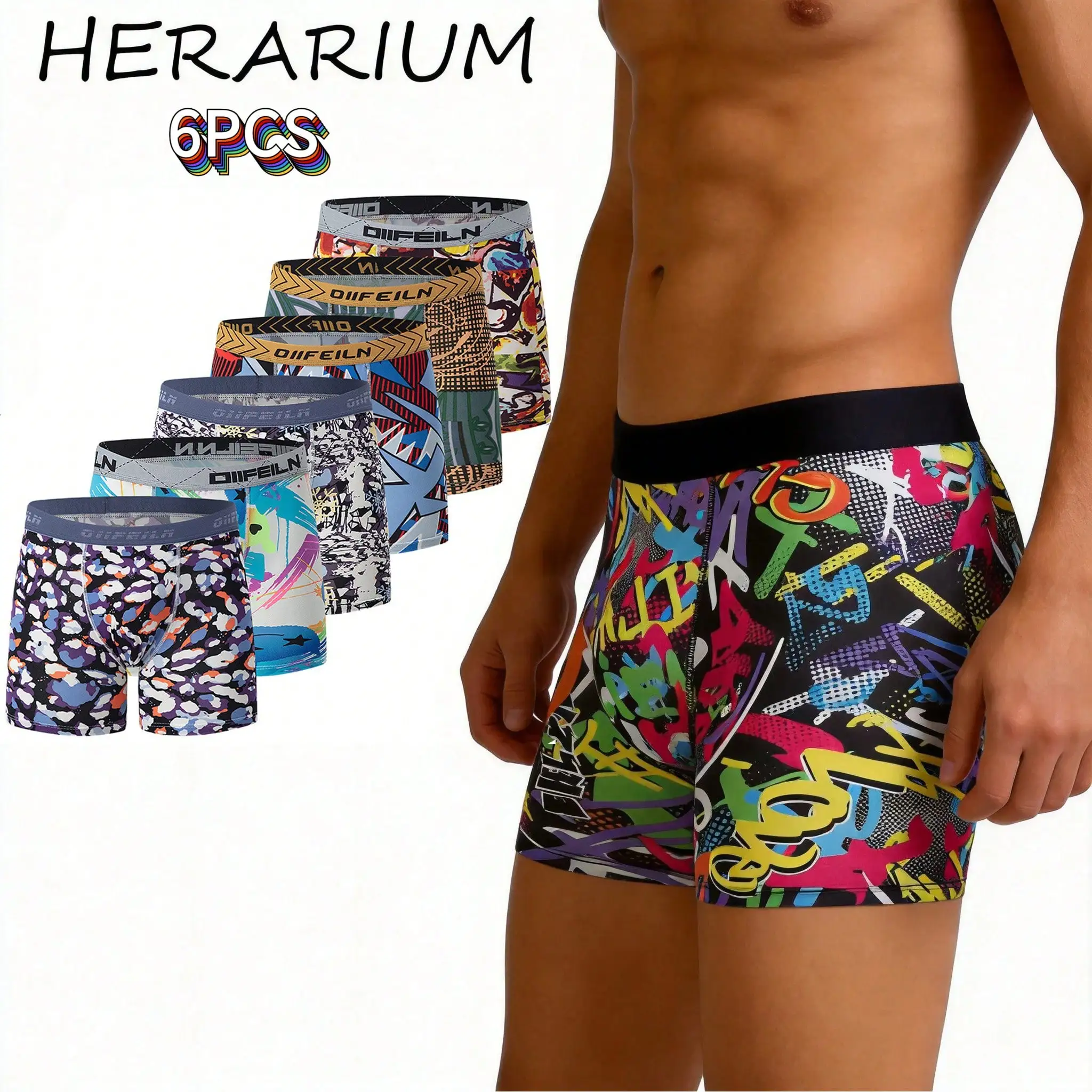 

6-Pack Mens Print Boxer Shorts Stretch Comfort Underwear For Gym Casual Beach