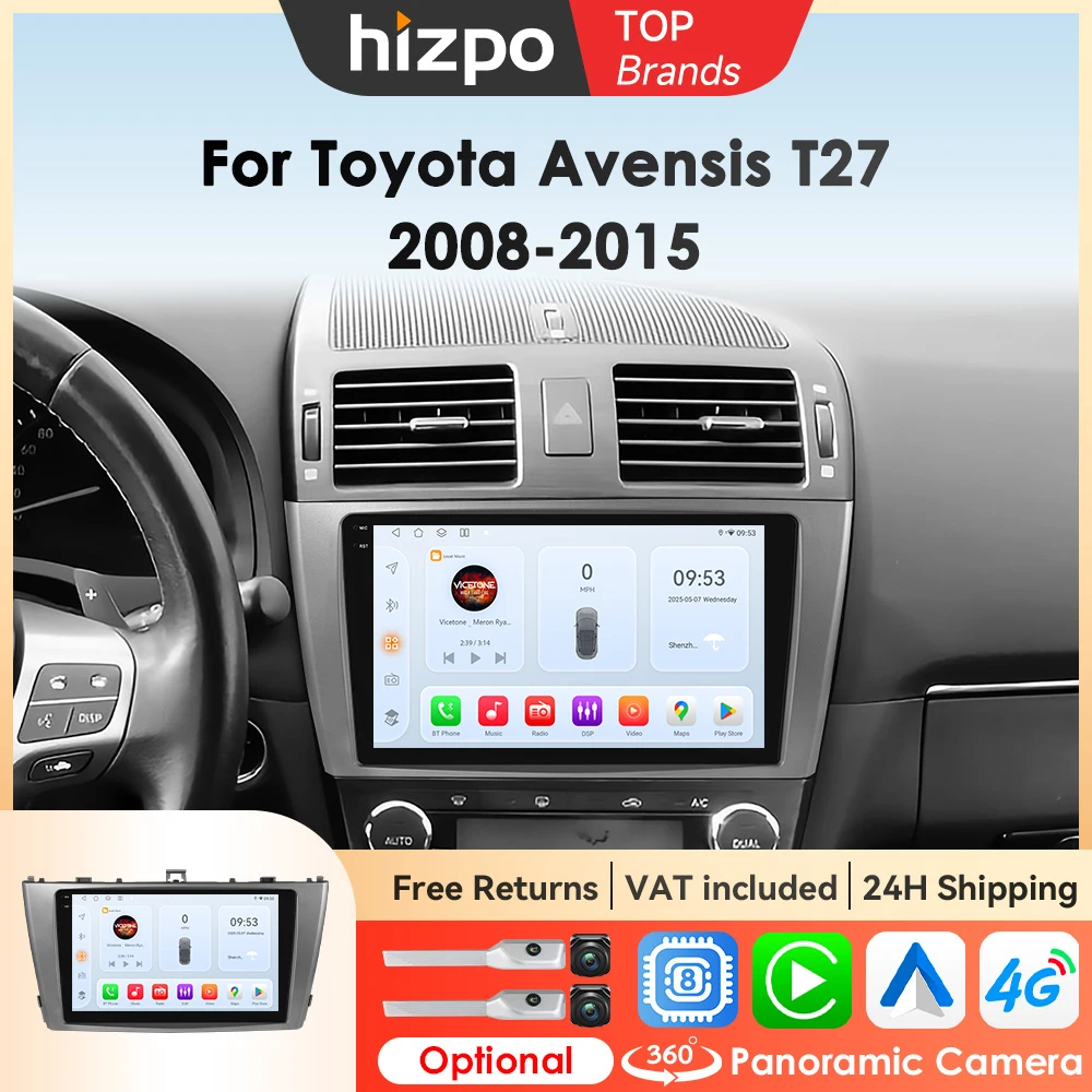 Hizpo Für Toyota Avensis T27 2008 - 2015 Android Autoradio GPS Navi Multimedia-Player Carplay Touchscreen DSP Auto-Stereo 6115